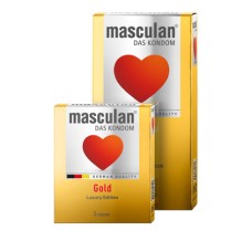 Презервативы Masculan GOLD, 3шт. золотого цвета с ароматом ванили из натур. латекса с силикон. смазкой. Длина 190мм, ширина 53мм.