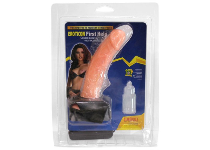 Страпон Eroticon мужской с мини-вагиной и усиками, с вибратором